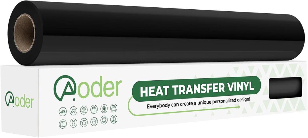 Aoder Black Heat Transfer Vinyl - Black HTV Vinyl, 12" x 15FT Iron on Vinyl for All Cutting Machines, Easy to Cut & Weed