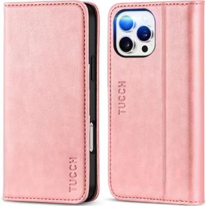 TUCCH Case for iPhone 16 Pro Max, PU Leather Wallet with [Kickstand] RFID Blocking 3 Card Slots Flip Book Cover [Protective TPU Interior Case] Compatible with iPhone 16 Pro Max 5G 2024, Rose Gold