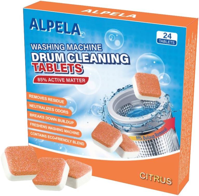 Citrus Washer Cleaner Tablets 24 Count  Septic Safe Washing Machine Cleaner & Odor Eliminator  Deep Cleaning Descaler for HE Front & Top Load Washers  Laundry Tub & Drum Cleaner