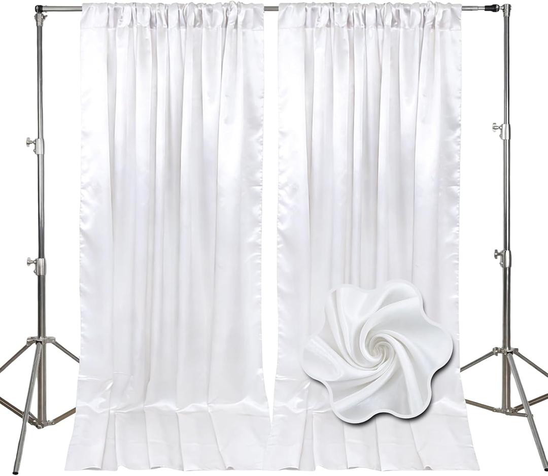 10ft x 10ft White Backdrop Curtains for Parties, Fabric Satin Background Curtain with Rod Pockets for Weddings, Birthday, Baby Shower, Photography, Graduation Party Backdrop Drapes, 2 Panels