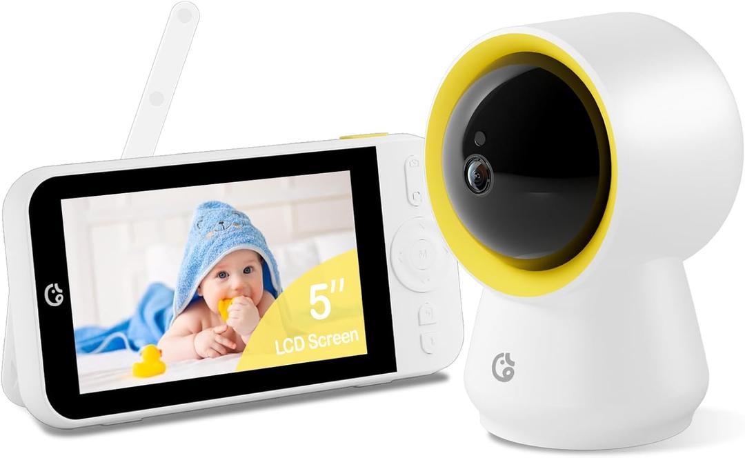 Ellie Baby Monitor No WiFi, Baby Monitor with Camera and Audio, 5" IPS 1080P with Wall Mount, 6000mAh Battery, 1000ft Range, Smart Monitoring 24hrs Playback, AI Cry Detection & Sleep Tracking