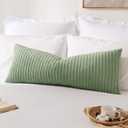 Kevin Textile 14x36 Inch Long Lumbar 1 Pack Spring Plush Striped Corduroy Throw Pillow Cover Velvet Accent Decorative Long Body Rectangle Cushion Case for Living Room Couch Sofa Bed, Sage Green