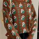 Saodimallsu Womens Long Sleeve Floral Sweaters Fall Crew Neck Casual Loose Knitted Pullover Tops (Small, Brown)