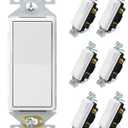 ELEGRP Matte White 3 Way Decorative Light Switch, 15Amp, 120-277 Volt, AC Decorator Rocker Paddle Wall Switch Replacement, Self-Grounding, Residential and Commercial Grade, UL Listed (7 Pack) (Without Wall Plate)