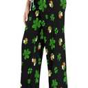 Women's Pajama Sleep Pant Palazzo Pjs Lounge Bottom Wide Leg Pant with Drawstring (L)