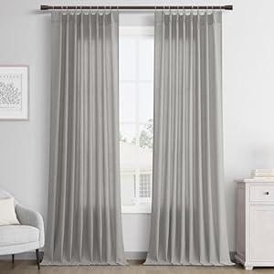 Joywell Linen Pinch Pleated Window Curtains 120 Inch Long, Back Tab Clip Rings Semi Sheer Light Filtering Drapes with Hooks for Bedroom Living Room Decor, W50 x L120, Greyish White, 2 Panels Set