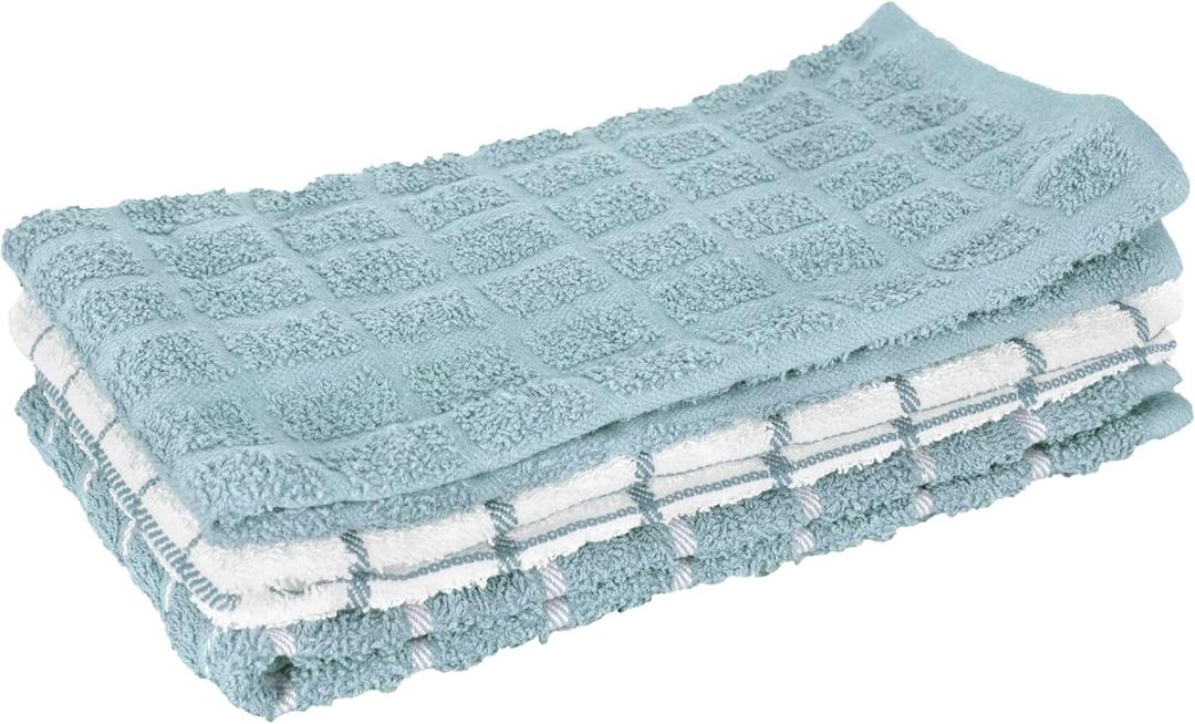 Ritz Premium 100% Cotton Terry Check Kitchen Dish Towels - Highly Absorbent, Super Soft, Long-Lasting, 25"x15", 3-Pack, Dew
