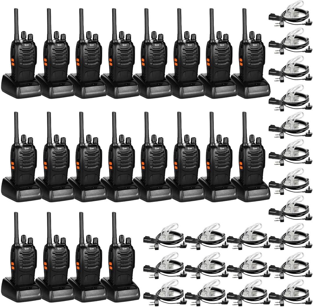 TIDRADIO TD-V2 Walkie Talkies for Adults with Earpiece 2 Way Radios Walkie Talkies Long Range with Flashilght Two Way Radio Rechargeable for Business or Family (20 Pack)