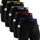 Men’s Black Boxer Briefs Underwear Pack, Boxer Briefs with Pockets for Men, Athletic Boxers for Men, Size M
