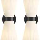 Black Wall Sconces Set of Two, HWH Modern Wall Light Fixtures Indoor Wall Lamp Up and Down, Matte Black Finish with Frosted Milk White Striped Glass Shade, 5HZG97B-2W-2PK BK