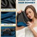 100% Mulberry Silk Lined Bonnet for Sleeping Women Anti-Frizz Hair | 19 Momme Real Silk Lined Frizz Control Night Cap for Curly Wavy Natural Hair Braids, Adjustable Hair Wrap Slouchy Beanie (Blue, M)