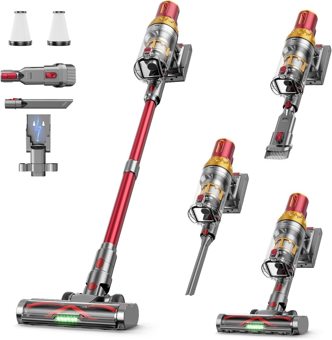 Cordless Vacuum Cleaner, 185AW Powerful Suction Vacuum Cleaner for Home, 65Mins Runtime Self-Standing Stick Vacuum, Anti-Tangled, Lightweight Vacuum Cordless for Home Hardwood Floor Carpet Pet Hair