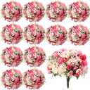 Tigeen 12 Bundles Peonies Artificial Flowers Faux Roses Silk Flowers Hydrangea Artificial Bouquet for Wedding Table Centerpiece Floral Vase Home Office Bridal Decor (Rose Red)