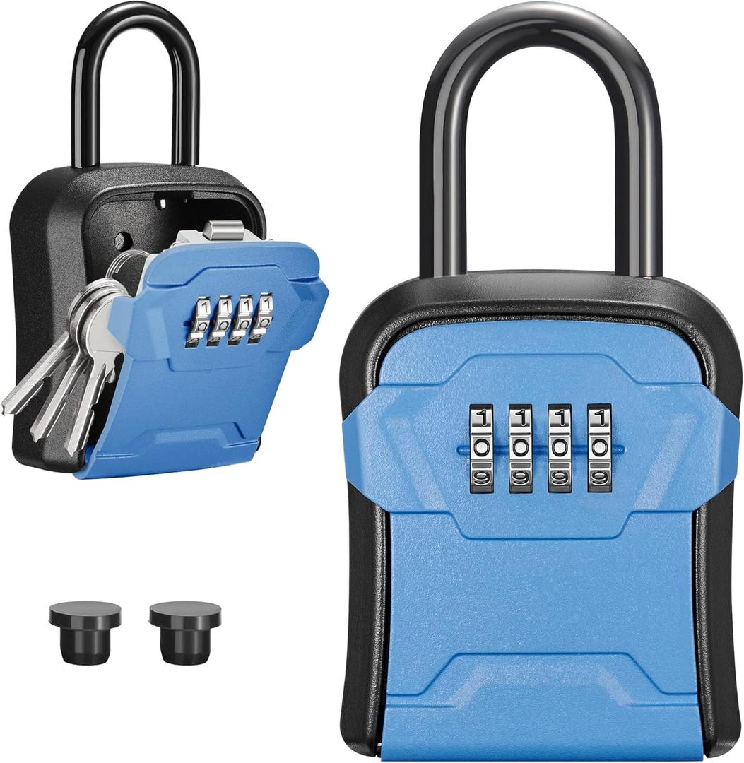 Puroma Lock Box, Key Lock Box Wall Mount & Portable Combination Lockbox with Resettable Code, Security Lockbox for Outside House Keys, Apartment Realtors Spare Keys Storage (1 Pack, Blue)