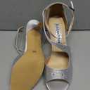 ELEGANTPARK Sandals for Women Peep Toe High Heels Cross Strappy Wedding Evening Dress Shoes Buckle Stain (9, Silver)