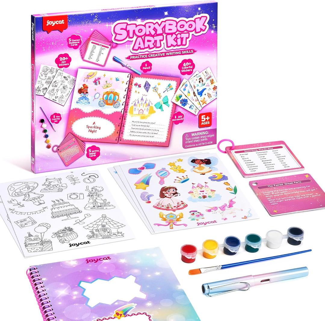Fantasy Storybook Art Starter Kit, Creative Writing for Kids, Write Your Own Book, Art Kit for Kid 6-9, DIY Craft, Scrapbooking & Journal Supplies, Hardcover Comic Book Making Kit, Christmas Gift