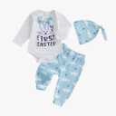 Gueuusu My First Easter Baby Boy Outfit Long Sleeve Bunny Romper Rabbit Long Pants Hat 3Pcs Clothes Set  6-12M