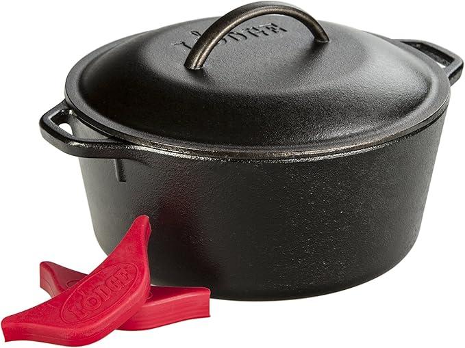 Lodge Cast Iron Dutch Oven with Handle Holders, 5 quart, Black/Red