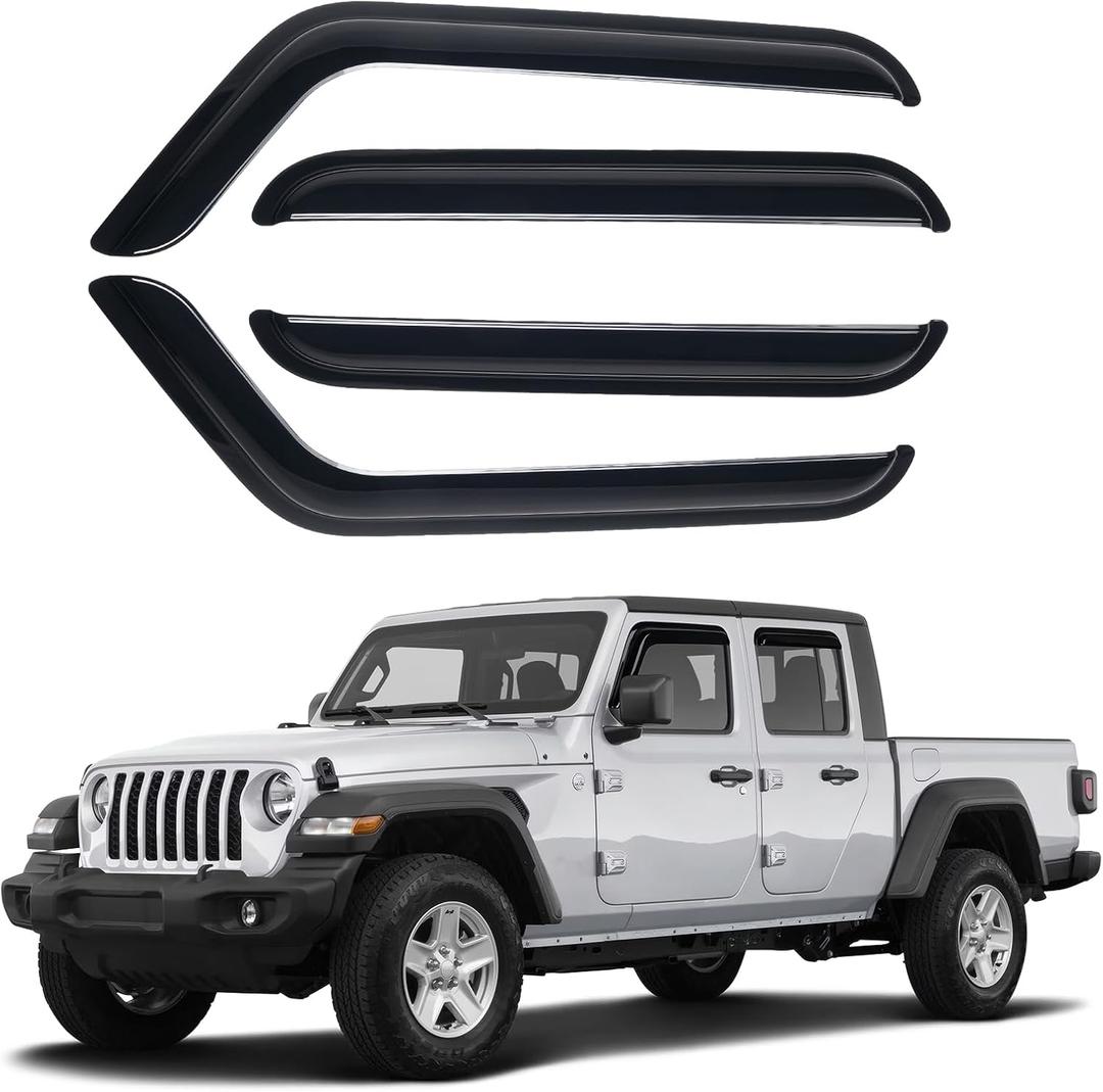 Canvcle Window Visors Rain Guards for 2020-2025 2026 Jeep Gladiator Accessories, Outside-Mount Tape-On Side Window Wind Deflectors Vent Visors Shades Rainproof 4PCS