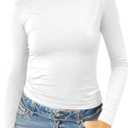Abardsion Women's Long Sleeve Shirts Spring 2025 Casual Basic Going Out Crop Tops Slim Fit Tight Y2K Clothes(White, S)