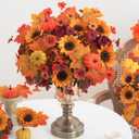 Mixed 12 Pcs Fall Artificial Flowers, Sunflower Peony Bouquet with Maple Leaves Pumpkins, Autumn Faux Floral Arrangements for Table,Thanksgiving, Halloween, Porch Planters, Garden Patio Outdoors Decor