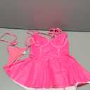 Foxiny Sexy Strappy Leather Underwire Choker Garter Belt Mini Lingerie Set Dress with Thong 3 Piece, Size L