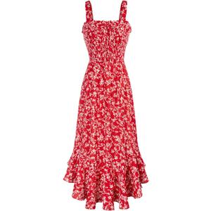 GRACE KARIN Women's 2026 Summer Floral Boho Dress Square Neck Strapped Swing A Line Sundress Beach Long Maxi Outfits, 2XL