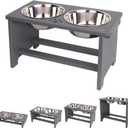 HTB Elevated Dog Bowls,Raised Dog Bowl Stand with 2 Stainless Steel Bowls,Elevated Raised Pet Bowls for Large Medium Small Sized Dogs (large-10"tall,48 Oz bowl, Grey)