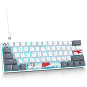 60% Mechanical Keyboard White Grey, Compact 60 Percent Gaming Keyboard RGB Backlit, 61 Keys Red Switches Mini Keyboard, USB Wired Office Keyboard for Windows Mac Laptop PC (61 Grey White)
