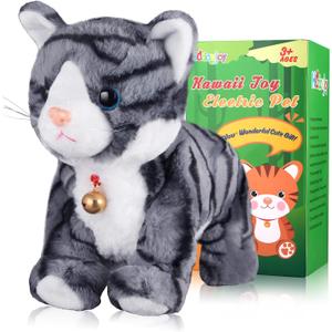 Pattern Gray Robotic Cat Toy for Kid That Move and Meow Purrs Touch Control Kitten Toys Animated Realistic Kitty Toys Kitten Robot Toy for Halloween Birthday H:12" (Pattern Grey Cat)