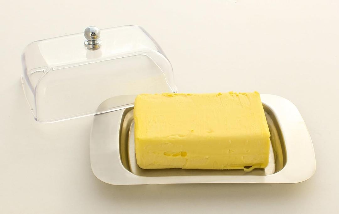 Zoie + Chloe Stainless Steel Butter Dish with Easy to Hold Lid (1. Transparent)