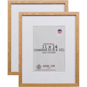 Oak Wood Picture Frames 11x14 with Mat for 8x10 - Set of 2 - Natural Solid Wood Photo Frame Real Glass Wall Hanging