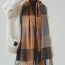 2 x Womens Scarf Winter Blanket Large Scarves Thick Soft Warm Plaid Chunky Scarfs (F-mix Brown Camel)