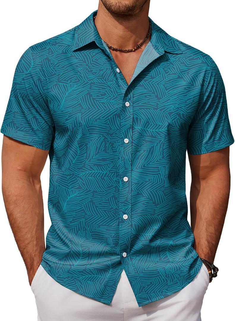 COOFANDY Mens Hawaiian Shirts Short Sleeve Button Down Aloha Shirt Casual Beach Clothes (XXL)