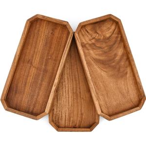 Platters Acacia Wood Serving Platter with Raised Edge -Set of 3 for Charcuterie Cheese Bread Fruit Vegetable Dip Sushi (12" X 6" X 0.75")