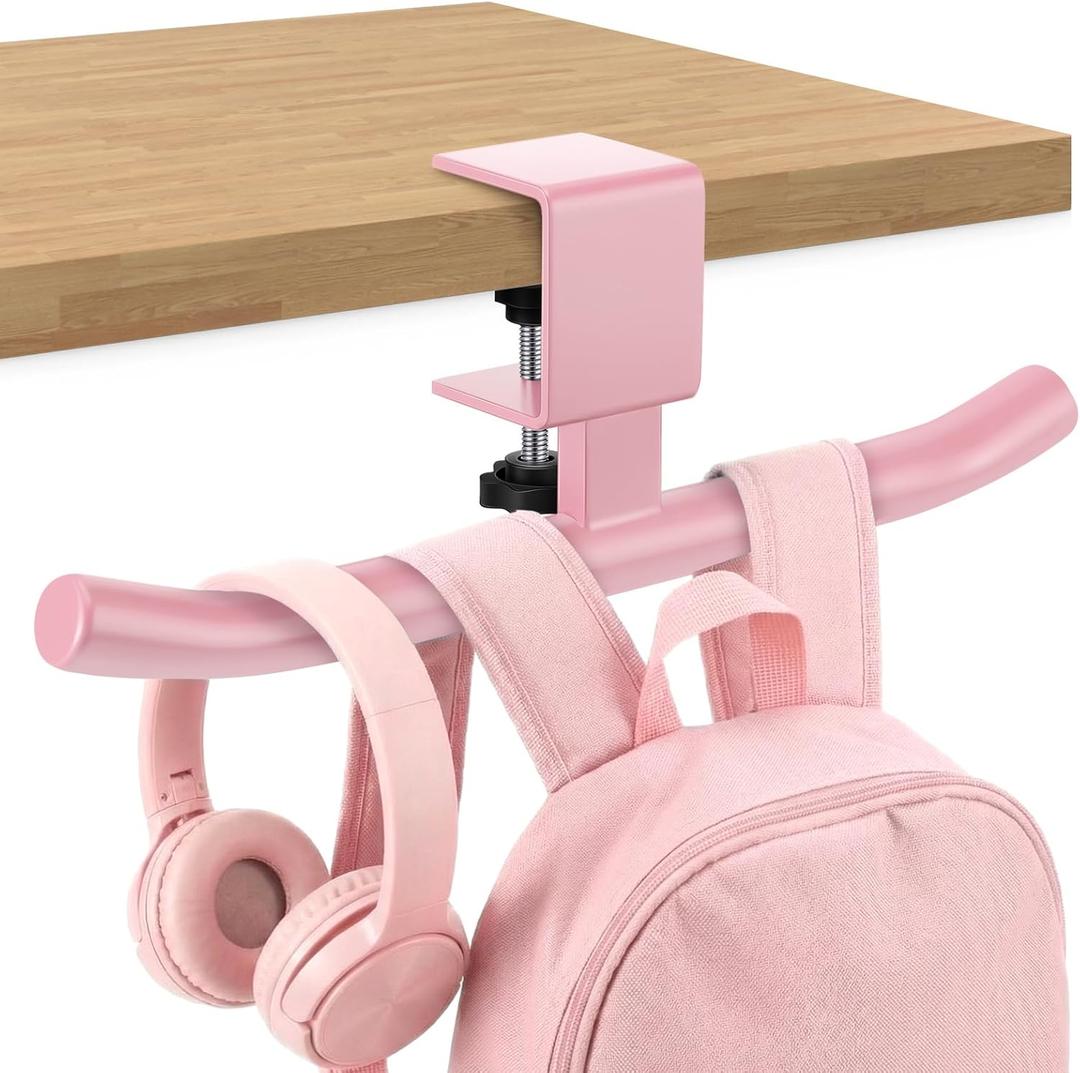 Geelin Bag Hook for Desk Table Heavy-Duty Backpack Hanger Clamp On Purse Holder Adjustable Under Desk Bag Hook for Headphones Handbag Hanger for Classroom Dorm Back to School(Pink)