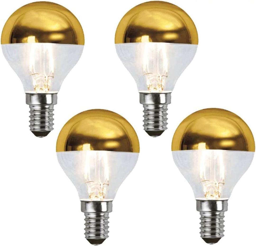 Lxcom Lighting 4W Half Chrome Gold LED Light Bulb(4 Pack), G45/G14 E14 Base Dimmable Gold Tipped Vintage LED Filament Bulbs Warm White 2700K Decorative Globe Bulbs