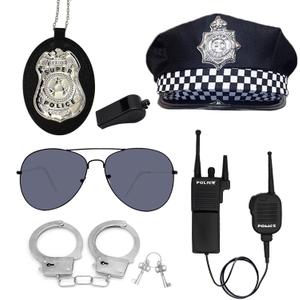 Police Accessories Kit Police Pretend Play Toys Set Hat Handcuffs Officer Costume for Halloween costume Accessories (Black)