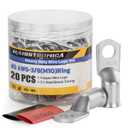 haisstronica 10pcs 4/0 AWG - 3/8"(M10) Tinned Copper Battery Lugs, Heavy Duty Wire Lugs with 10pcs 3:1 Adhesive Heat Shrink Tubing, 0000 Gauge Wire Lugs, Tinned Copper Battery Cable Ends