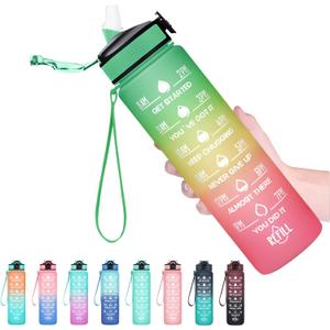 Hyeta 32 oz Water Bottles with Times to Drink and Straw, Motivational Water Bottle with Time Marker, Leakproof, Drinking Sports Water Bottle for Fitness, Gym and Outdoor (Signal Lights)