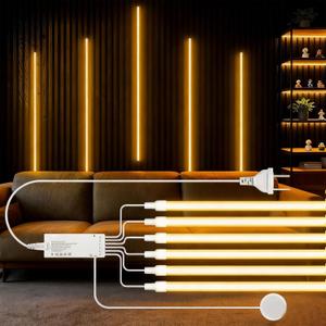 CHNMALITAI Dimmable LED Recessed Lighting Kit, 6PCS 24V COB LED Strip Lights, Self-Adhesive Touch Sensor Neon Led Strip Lights 3000K for Wood Slat Wall Panels, Headboards, Under Cabinet