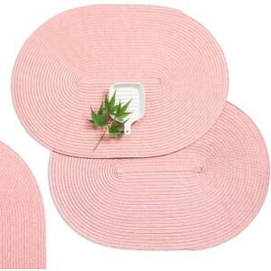 AHHFSMEI Placemats Set of 6 for Dining Table Washable Woven Non-Slip 18x12 inches Placemat Heat-Resistant Durable Table Mats for Dining Table Easy to Clean(Pink)