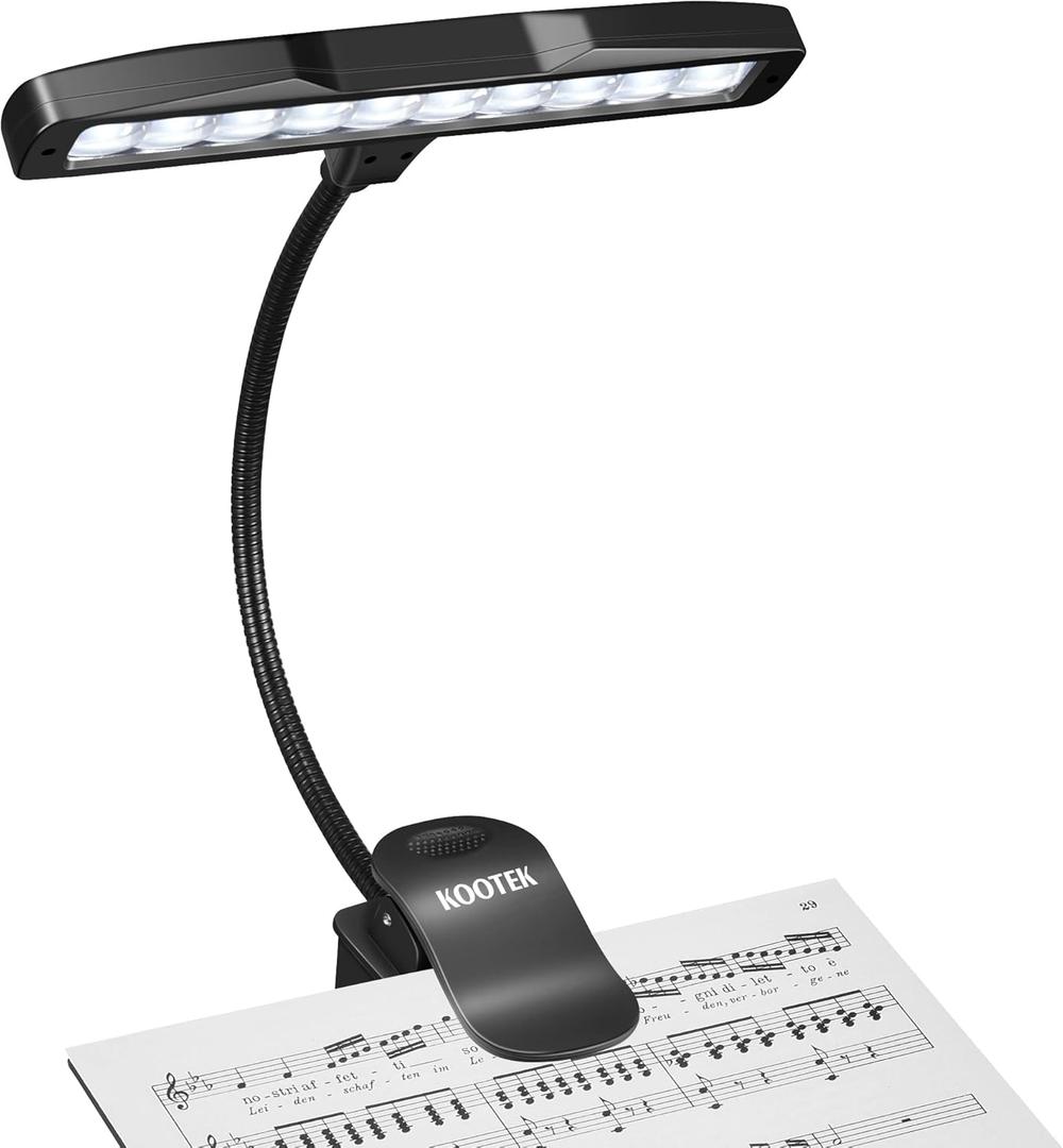 Kootek Music Stand Light, Eye Caring Clip-on Piano Lamp, 360 Flexible Gooseneck Adjustable Brightness USB Rechargeable for Sheet, Book Reading, Orchestra, Podium, Easel