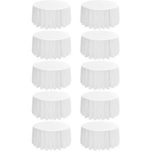 10 Pack Round Tablecloths - 120 Inch, White Polyester Table Cover for Round Table, Stain and Wrinkle Resistant Washable Fabric Table Cloth, Polyester Tablecloth for Wedding Banquet Parties