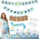 Boy Baby Shower Decorations Gender Reveal Party Supplies SetBlue Welcome Baby BannerBodysuit Scatter DecorationsCake ToppersMom to Be SashBaby Shower Scratch Off Poop GamePaper Photo Frames