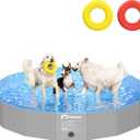 Peteast Foldable Dog Pool with 2 Flying Disks, Durable Hard Plastic Dog Swimming Pools for Large Dogs, Collapsible Pet Pool for Backyard & Indoor, Ideal Kiddie Pools for Dogs and Kids, 71 in