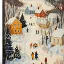 Framed Winter skiing Scene Canvas Wall Art Nordic Landscape Painting Print Poster Picture Gallery Wall Decoration Living Room Bedroom Dining room 12X16 Inch Ready to Hang (16L" x 12W")