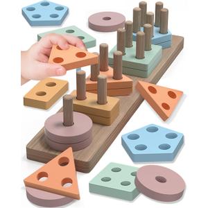 Montessori Toys for 1 2 3 Year Old Boy Girl, Toys for Ages 2-4 Toddlers Kids Baby, 1 2 Year Old Birthday Gifts, Wooden Learning Puzzles Easter Basket Stuffers Toys for Toddlers 1-3