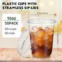 Baderke Clear Plastic Cups with Strawless Sip Lids Disposable Round Bottom Togo Cups for Coffee Smoothie Cold Beverage Coffee Shops and Party Catering(16 oz,50 Pcs)