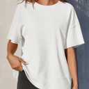Tankaneo Womens Oversized Knit Tunic Tops Summer Casual Short Sleeve Round Neck T Shirt Loose Fit Side Split Waffle Tees (S)